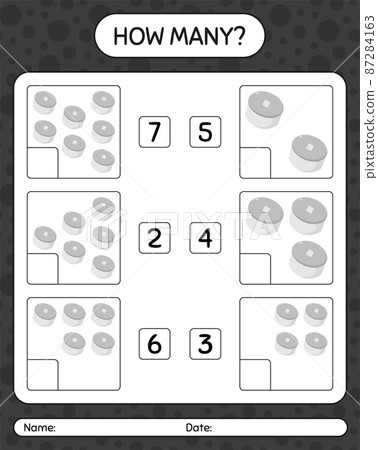 How many counting game with cap. worksheet for preschool kids, kids activity sheet, printable worksheet How many counting game with cap. worksheet for preschool kids, kids activity sheet, printable worksheet 87284163