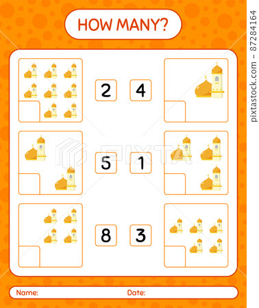 How many counting game with mosque. worksheet for preschool kids, kids activity sheet, printable worksheet 87284164