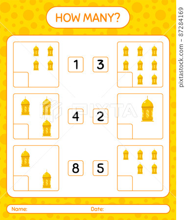 How many counting game with arabic lantern. worksheet for preschool kids, kids activity sheet, printable worksheet How many counting game with arabic lantern. worksheet for preschool kids, kids activity sheet, printable worksheet 87284169