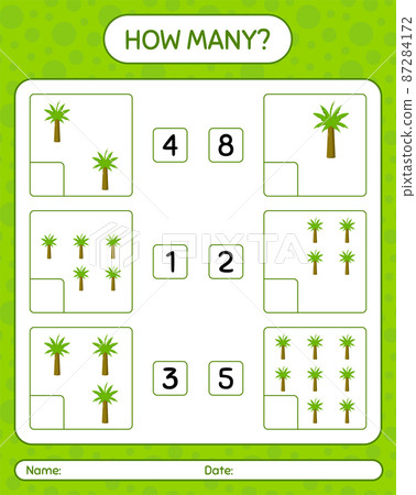 How many counting game with palm tree. worksheet for preschool kids, kids activity sheet, printable worksheet How many counting game with palm tree. worksheet for preschool kids, kids activity sheet, printable worksheet 87284172