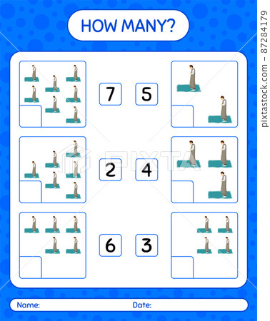 How many counting game with praying. worksheet for preschool kids, kids activity sheet, printable worksheet 87284179