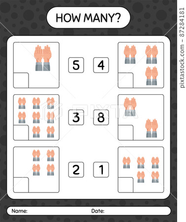 How many counting game with praying. worksheet for preschool kids, kids activity sheet, printable worksheet 87284181