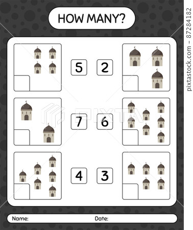 How many counting game with mosque. worksheet for preschool kids, kids activity sheet, printable worksheet 87284182