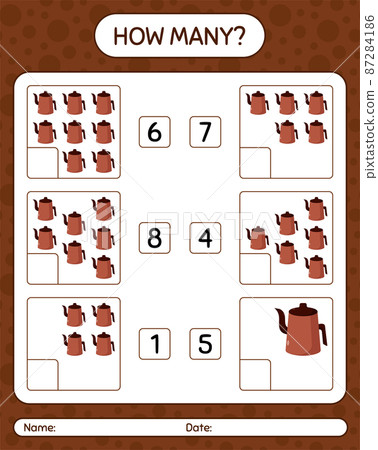 How many counting game with arabic teapot. worksheet for preschool kids, kids activity sheet, printable worksheet How many counting game with arabic teapot. worksheet for preschool kids, kids activity sheet, printable worksheet 87284186