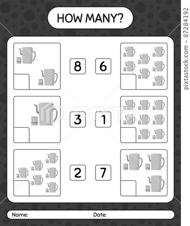 How many counting game with arabic teapot. worksheet for preschool kids, kids activity sheet, printable worksheet 87284192