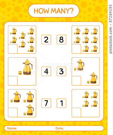 How many counting game with arabic teapot. worksheet for preschool kids, kids activity sheet, printable worksheet 87284193