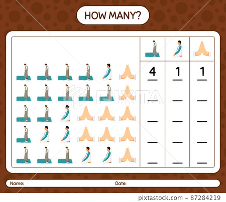 How many counting game with ramadan icon. worksheet for preschool kids, kids activity sheet, printable worksheet How many counting game with ramadan icon. worksheet for preschool kids, kids activity sheet, printable worksheet 87284219