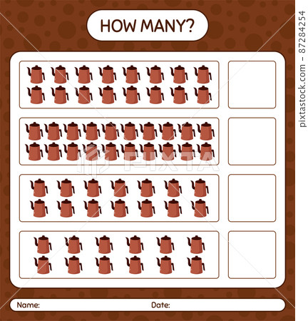 How many counting game with arabic teapot. worksheet for preschool kids, kids activity sheet, printable worksheet 87284254