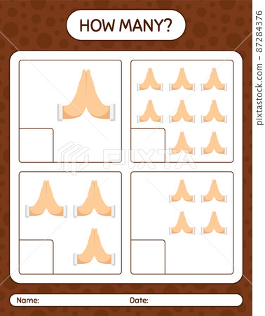 How many counting game with praying. worksheet for preschool kids, kids activity sheet, printable worksheet How many counting game with praying. worksheet for preschool kids, kids activity sheet, printable worksheet 87284376