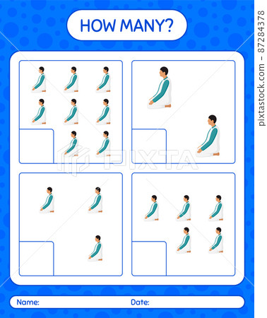 How many counting game with praying. worksheet for preschool kids, kids activity sheet, printable worksheet 87284378
