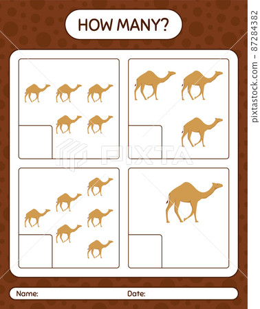 How many counting game with camel. worksheet for preschool kids, kids activity sheet, printable worksheet How many counting game with camel. worksheet for preschool kids, kids activity sheet, printable worksheet 87284382