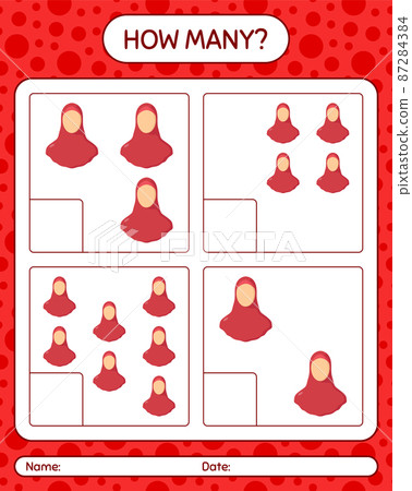 How many counting game with female moslem. worksheet for preschool kids, kids activity sheet, printable worksheet How many counting game with female moslem. worksheet for preschool kids, kids activity sheet, printable worksheet 87284384