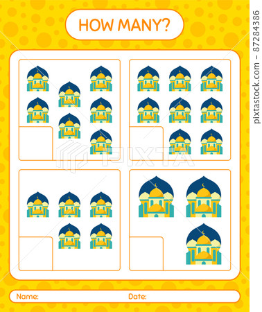 How many counting game with mosque. worksheet for preschool kids, kids activity sheet, printable worksheet How many counting game with mosque. worksheet for preschool kids, kids activity sheet, printable worksheet 87284386