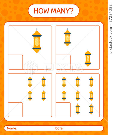 How many counting game with arabic lantern. worksheet for preschool kids, kids activity sheet, printable worksheet How many counting game with arabic lantern. worksheet for preschool kids, kids activity sheet, printable worksheet 87284388