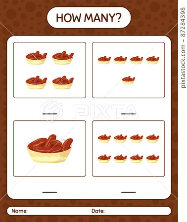 How many counting game with bowl of dates. worksheet for preschool kids, kids activity sheet, printable worksheet How many counting game with bowl of dates. worksheet for preschool kids, kids activity sheet, printable worksheet 87284398