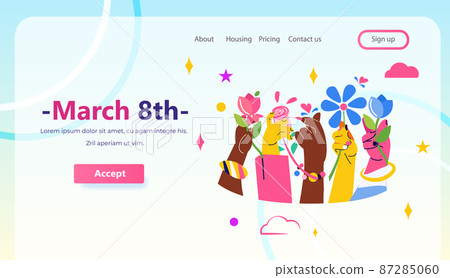 female hands with bracelets holding flowers international happy womens day celebration concept 8th march greeting card 87285060