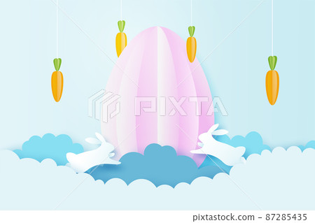 Happy Easter background.Paper art of easter eggs and rabbit with egg shape.Banner template design.Vector illustration. Happy Easter background.Paper art of easter eggs and rabbit with egg shape.Banner template design.Vector illustration. 87285435