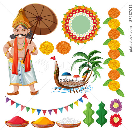 Set of Indian god and offerings 87287011