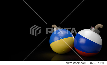 The bomb Ukraine and Russia flag for business or war concept 3d rendering The bomb Ukraine and Russia flag for business or war concept 3d rendering 87287491