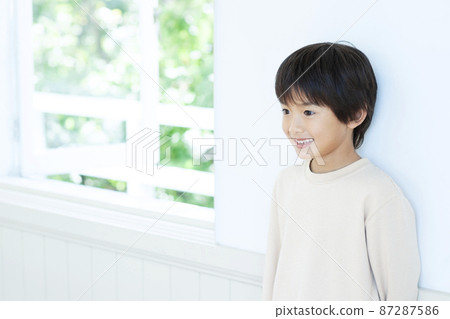A boy standing by the window A boy standing by the window 87287586