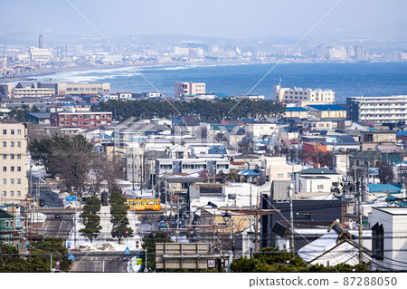 Hakodate Gokoku Shrine Scenery in the direction of Yunokawa Onsen and streetcar seen from the slope Hakodate City, Hokkaido Hakodate Gokoku Shrine Scenery in the direction of Yunokawa Onsen and streetcar seen from the slope Hakodate City, Hokkaido 87288050