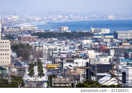Hakodate Gokoku Shrine Scenery in the direction of Yunokawa Onsen and streetcar seen from the slope Hakodate City, Hokkaido 87288051