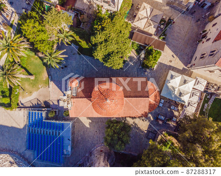 Old town in Budva in a beautiful summer day, Montenegro. Aerial image. Top view 87288317