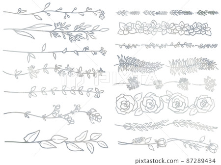 銀葉/植物線組矢量素材 87289434