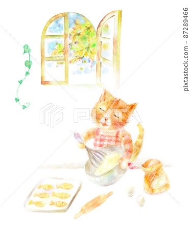 Hand-painted cat making sweets 87289466