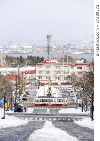 Winter Motosaka Dori and Hakodate City Tramway Hakodate City, Hokkaido Winter Motosaka Dori and Hakodate City Tramway Hakodate City, Hokkaido 87289872