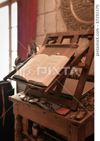 A prayer table with Jewish Torah book for prayers 87291570