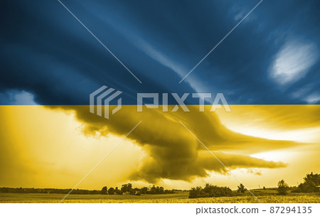 Ukrainian national flag pattern with storm, war concept 87294135