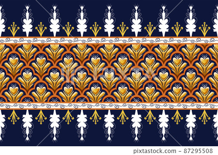 Yellow Flower on Navy Blue, White, Orange Geometric ethnic oriental pattern traditional Design for background,carpet,wallpaper,clothing,wrapping,Batik,fabric, vector illustration embroidery style Yellow Flower on Navy Blue, White, Orange Geometric ethnic oriental pattern traditional Design for background,carpet,wallpaper,clothing,wrapping,Batik,fabric, vector illustration embroidery style 87295508