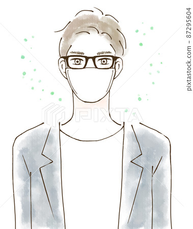 Illustration glasses wearing a house dust allergy countermeasure mask Illustration glasses wearing a house dust allergy countermeasure mask 87295604