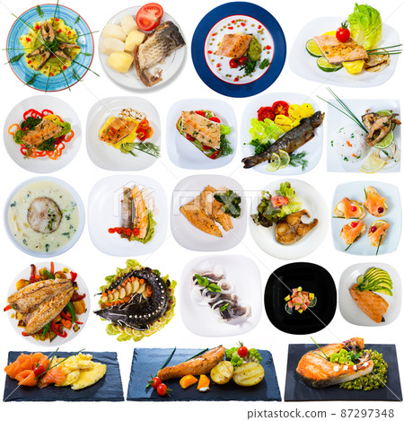 Set of assorted dishes with fish Set of assorted dishes with fish 87297348