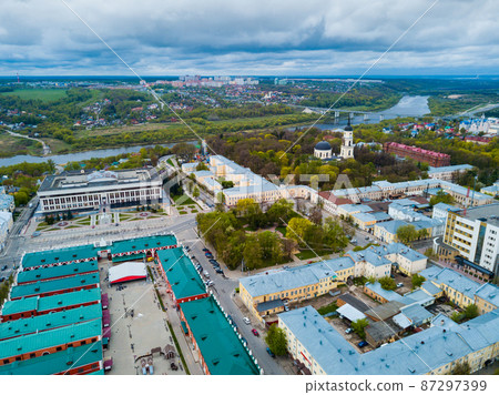 View from drone of Kaluga on Oka riverbanks View from drone of Kaluga on Oka riverbanks 87297399