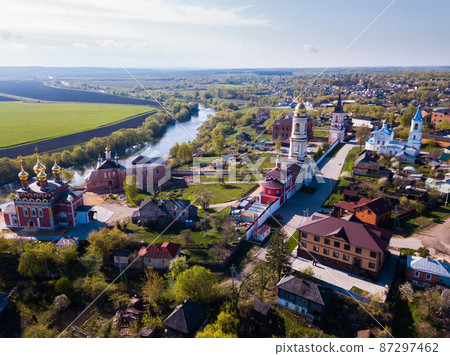 Panoramic aerial view of district of Belev on riverside, Tula region Panoramic aerial view of district of Belev on riverside, Tula region 87297462
