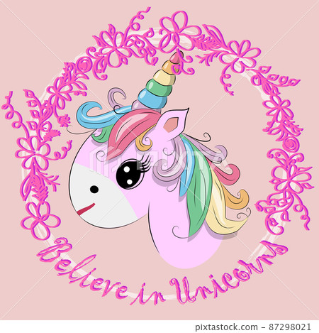 The cute magic Unicorn and fairy elements collection. Inscription Believe in Unicorns 87298021
