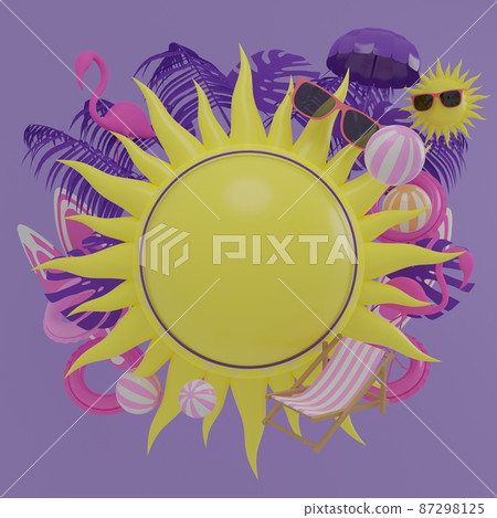 3d rendering box podium palm leaves with summer background. 87298125