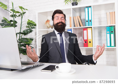 Keep calm and meditate. Bearded man meditate  87298693