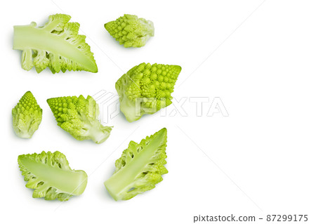 Romanesco broccoli cabbage or Roman Cauliflower isolated on white background with clipping path. Top view with copy space for your text. Flat lay Romanesco broccoli cabbage or Roman Cauliflower isolated on white background with clipping path. Top view with copy space for your text. Flat lay 87299175