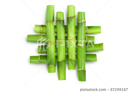 Green bamboo isolated on white background with clipping path and full depth of field. Top view. Flat lay Green bamboo isolated on white background with clipping path and full depth of field. Top view. Flat lay 87299187