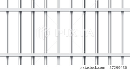 Realistic metal prison bars isolated on white background. Detailed jail cage, prison iron fence 87299486