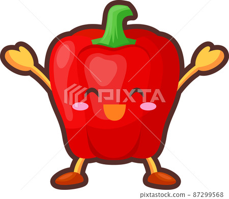 一個可愛的紅辣椒角色的插圖，他很高興舉起雙手 87299568