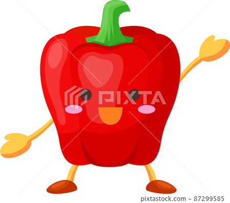一個可愛的紅辣椒角色舉手的插圖 87299585