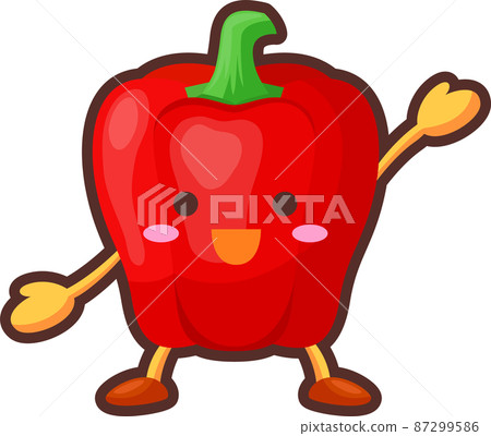 一個可愛的紅辣椒角色舉手的插圖 87299586