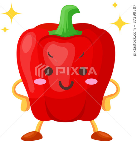 一個可愛的紅色辣椒粉角色的插圖,他的臉很自豪 一個可愛的紅色辣椒粉角色的插圖,他的臉很自豪 87299587