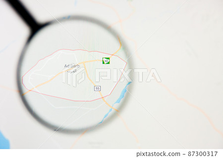Ad Darb city in Saudi Arabia visualization illustrative concept on display screen through magnifying glass 87300317