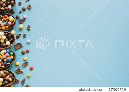halves chocolate eggs with sweets halves chocolate eggs with sweets 87300719