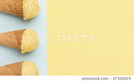 ice cream cones different color background 87300829